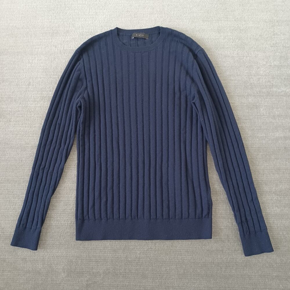Diktat Sweater Mens L Blue Ribbed Knit Slim Fit Stretch Casual Cashmere Blend